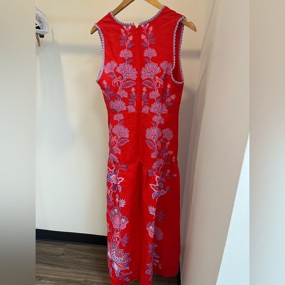 NWT Farm Rio Red Porcelain Garden Premium Linen Midi Dress M - Picture 6 of 7